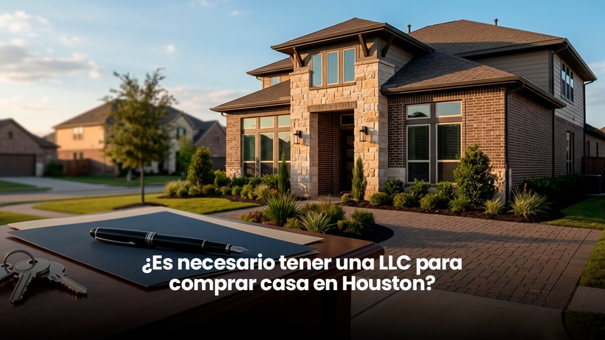 Propiedad residencial de alta gama en Houston Texas con documentos de cierre inmobiliario, pluma estilográfica y llaves sobre una mesa de madera.