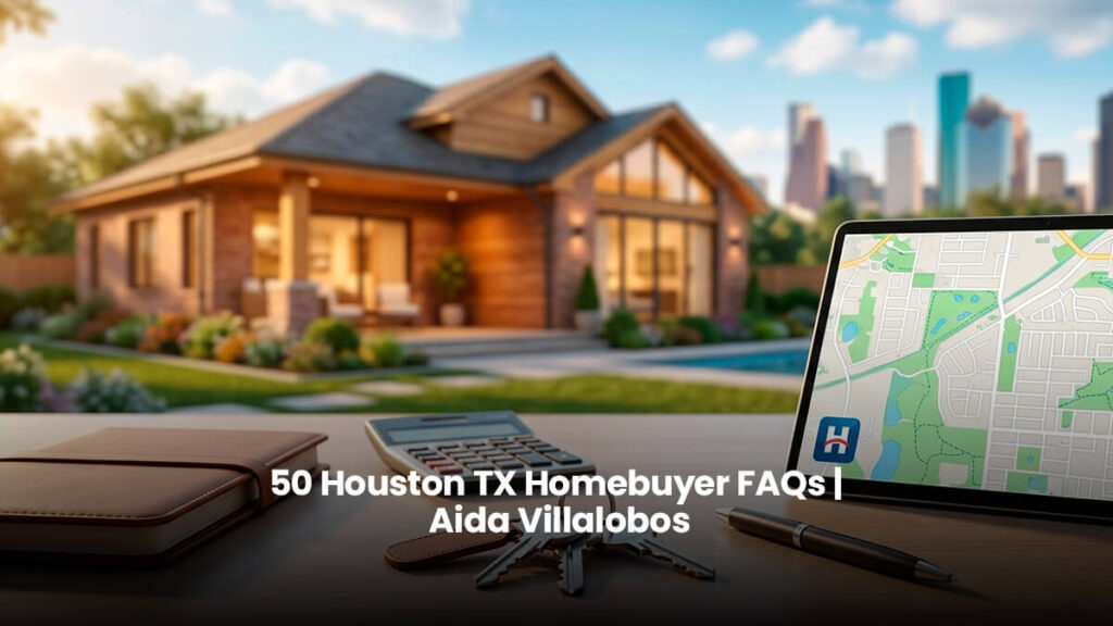 Keys and real estate planning tools on a desk in front of a modern Houston house with skyline view.