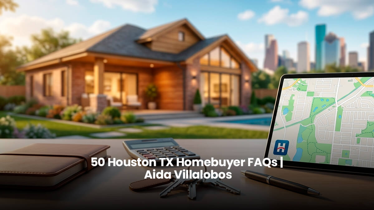 Keys and real estate planning tools on a desk in front of a modern Houston house with skyline view.