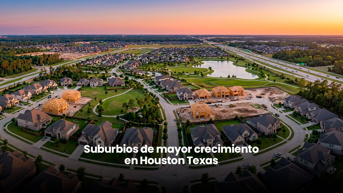 Vista aérea de un suburbio residencial en crecimiento con casas nuevas en Houston Texas