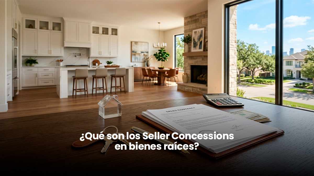 Contrato de bienes raíces en Houston sobre escritorio con llaves de casa y vista a vivienda moderna.